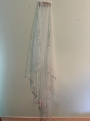 White bridal veil beaded - bridal,