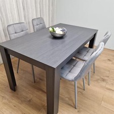 Dining Table and 4 Chairs Black Dark Grey 4 Grey Velvet Chairs Wood Dining Set