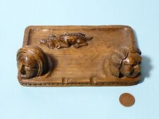 Vintage Carved Oak Dish 2 Large 3D HUMAN Heads and CROCODILE / DOG Ex Mouseman ?