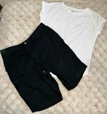 MATALAN Black Linen Blend Shorts Sz 12 & White NEXT 100% Cotton T-Shirt Sz 14