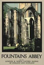 TT38 Vintage Fountains Abbey Yorkshire Railway Travel Poster Print A3 A2 