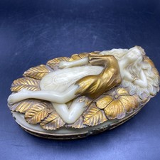 Art Nouveau Sleeping Fairy On Leaf Trinket Box Carved Marble Look Elegant Vanity