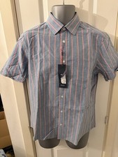 Blue Harbour Oxford Weave Short Sleeve Shirt Size Small Blue & Pink Striped BNWT