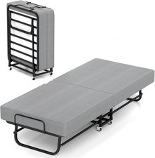 Folding Bed with Mattress, Portable Fold Up Bed for Adults, Space Saving
