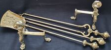 ANTIQUE GILT BRASS FIRE TOOL SET BALL & CLAW POKER TONGS SHOVEL CHENETS OR DOGS