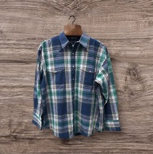 Wrangler Western Check Shirt XL-XXL Blue Green Pearl Snap Vintage Yellowstone