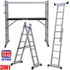Multi Use 3IN1 Working Ladder Scaffold Tower Platform Aluminium/Wood Steps Tool