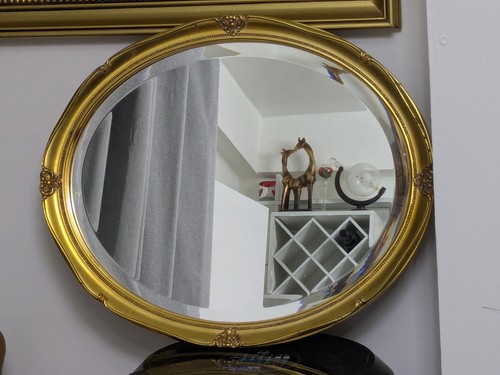 Vintage oval gilt wall mirror - oval,