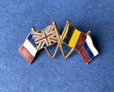 Vintage British Allies Enamel Flags WW1 pin badge Military France Belgium Etc