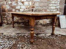 Vintage Farmhouse Dining Table Pine Scrubbed Top Painted Legs With Drawer