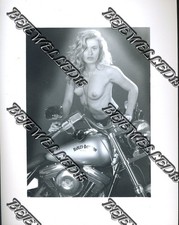 2x Large 10" x 8" B/W Glamour Photos.Gorgeous Sexy Topless Model On Harley