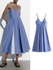 Zara Striped poplin Blue dress