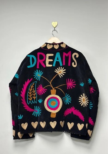 Black colorful velvet suzani - colorful,