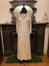 Ann Balon Italian Lace Art Deco Seed Pearl Wedding Dress In Ivory fit Size 14
