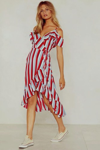 Red blue cream striped dip - red,