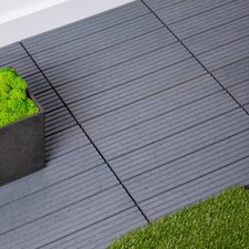 10 x Garden Patio Interlocking Composite Decking Floor Tiles 30x30cm Cool Grey 