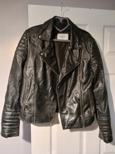 Bellfield Womens black Real leather biker/ rocker jacket size S UK 10
