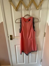 TOPSHOP Pink Black Lace Playsuit, Size 10