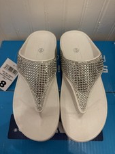 Ladies Brand New White Sparkle Flip Flops Size 6