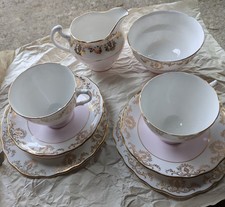 Royal Vale Vintage Bone China. Pink And White With Gold Trim