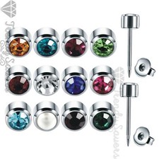 PAIR 4mm Stainless Steel Birthstone Round Rhinestone Crystal  Ear Studs Earrings