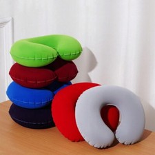 INFLATABLE TRAVEL NECK PILLOW FLIGHT REST SLEEP SUPPORT BLOW-UP CUSHION CAMPING