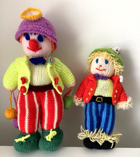 Scarecrow Clown Knitted Toy Plush Handmade - Soft Toys 25cm & 31cm tall
