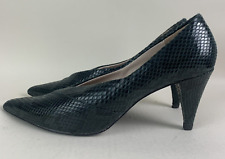 NEXT HEELS 8 DARK GREEN snakeskin  Faux Leather Point Toe Kitten High  Court
