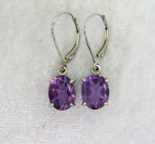 9ct White Gold Amethyst Leverback Drop Earrings