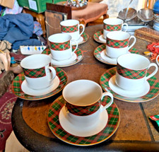 7 X ROYAL DOULTON TARTAN RED GREEN PLAID CUPS & SAUCERS 1170 2NDS ?  £7  EACH