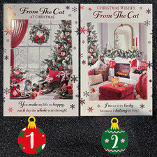Merry Christmas From The Cat Card Yuletide Black Cats Ginger Animals cozy white