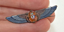 ANTIQUE UNUSUAL EGYPTIAN REVIVAL SCARAB BEETLE BROOCH GLASS COSTUME CARNIVAL PIN