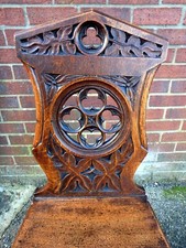 Georgian Regency antique Strawberry Hill gothic solid oak carved hall side chair