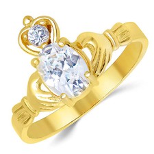 14K Yellow Gold White Oval