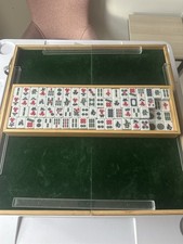 Vintage Mah Jong Set in Wooden Case Green Back Tiles Book Sticks Mahjong Jongg