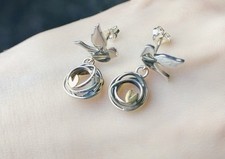 Linda Macdonald Handmade Silver With 9ct Gold Little Birds Stud Drop earrings