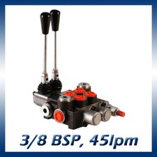2 Bank Hydraulic Monoblock Lever Spool Valve, D/Act, 1/2 / 3/8 BSP Ported, 45lpm