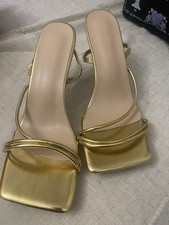 Square Toe Gold Strappy Party Evening Sandals Size 7/41