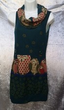 G Heaven London Owl Print Tunic Jumper Dress Green Knit Size Standard, Waist 28"