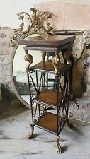 Ornate Metal & Wrought Iron Plant Stand With Lion Faces & Paw Feet Vintage