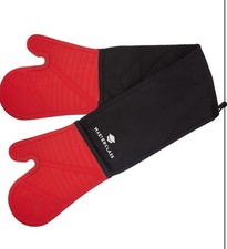 MasterClass Silicone Double Oven Glove Red Black Heatproof Waterproof Mitts New
