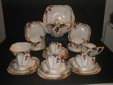 Shelley Queen Anne 22 Piece Tea Set Red Damson  & Tall Trees 11632 Vintage Trio
