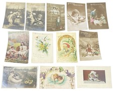 Antique Job Lot Of 12 Colourful Illustrated Happy Easter Postcards