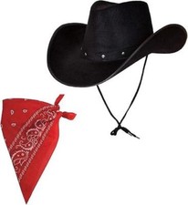 Black Texas Cowboy Hat + Bandana Western Adult Fancy Dress Men Costume Accessory