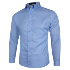 Mens Solid Shirts Long Sleeve Slim Smart Fit For Casual Formal Work Shirts UK