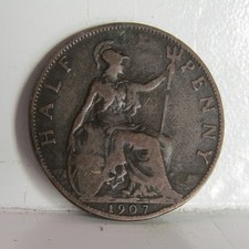 1907 Half Penny Coin British Edward VII #168 - good grade