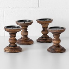 Set of 4 Short Wooden Pillar
