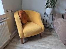 ARMCHAIR Canary Yellow Blended Fabric Seat Cushion Dark Wood Legs