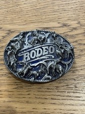 Siskiyou RODEO Cowboys Riding Broncos 3D Fine Pewter Belt Buckle Vintage 1988