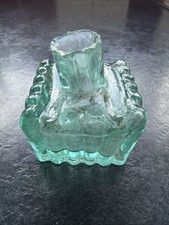Antique Blown Glass Clear Penny Ink Bottle, Inkwell, 1800s, Burst top, Moulded,